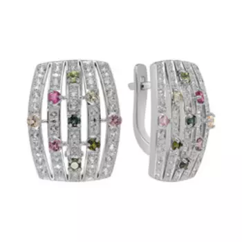 Серебряные серьги с разноцветным турмалином и белыми топазами