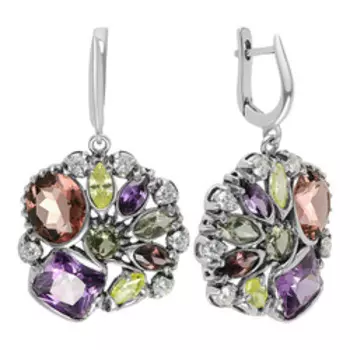 Серебряные серьги с разноцветными фианитами