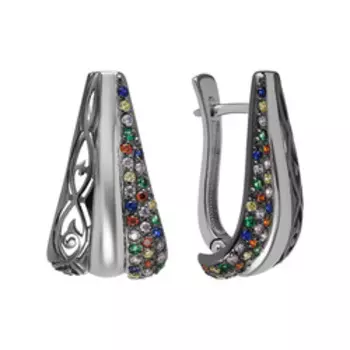 Серебряные серьги с разноцветными фианитами