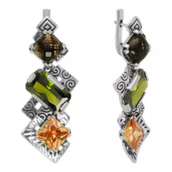 Серебряные серьги с разноцветными фианитами
