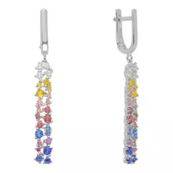 Серебряные серьги с разноцветными фианитами