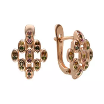 Серебряные серьги с разноцветными турмалинами