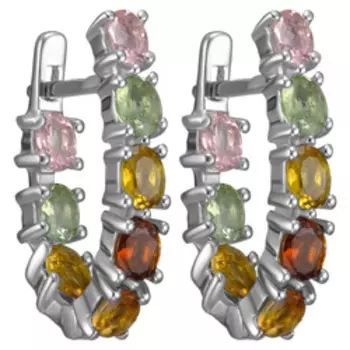 Серебряные серьги с разноцветными турмалинами