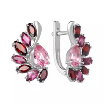 Серебряные серьги с родолитами, гранатами и ситаллами