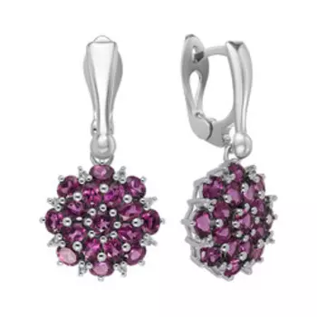 Серебряные серьги с родолитами и белыми топазами