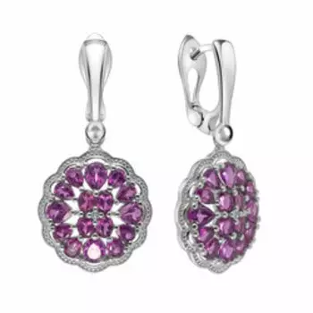 Серебряные серьги с родолитами и белыми топазами