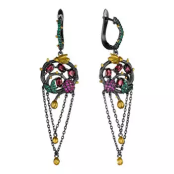 Серебряные серьги с родолитами и фианитами