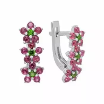 Серебряные серьги с родолитами и хромдиопсидом