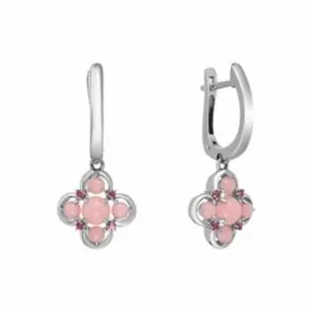 Серебряные серьги с родолитами и розовыми опалами