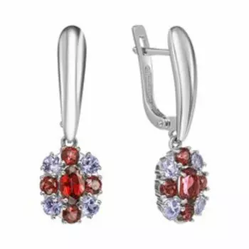 Серебряные серьги с родолитами и танзанитами