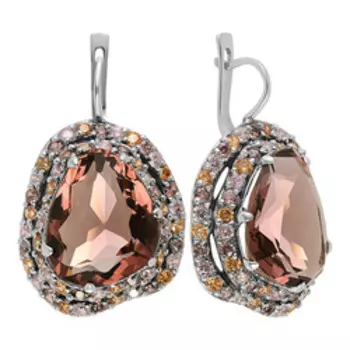 Серебряные серьги с родолитовым кварцем и фианитами