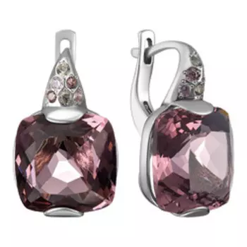 Серебряные серьги с родолитовым кварцем и фианитами