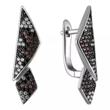 Серебряные серьги с россыпью нанокристаллов и фианитов