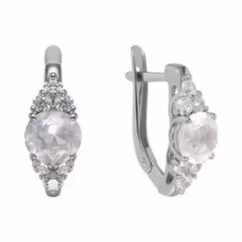 Серебряные серьги с розовым кварцем и фианитами