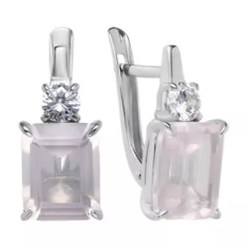 Серебряные серьги с розовым кварцем и фианитами