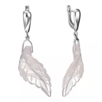 Серебряные серьги с розовым кварцем "Листья"