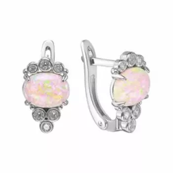 Серебряные серьги с розовым опалом и фианитами