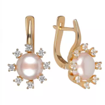 Серебряные серьги с розовым жемчугом и фианитами