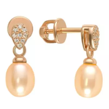 Серебряные серьги с розовым жемчугом и фианитами