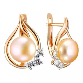 Серебряные серьги с розовым жемчугом и фианитами