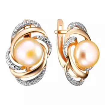 Серебряные серьги с розовым жемчугом и фианитами