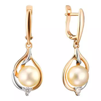 Серебряные серьги с розовым жемчугом и фианитами