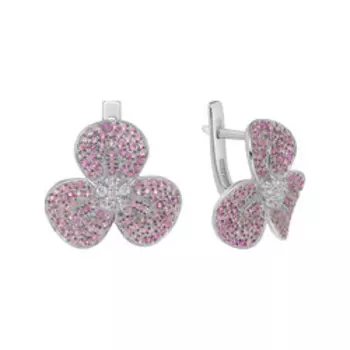 Серебряные серьги с розовыми сапфирами и белыми топазами "Орхидеи"