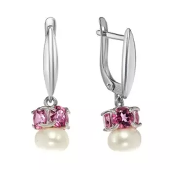 Серебряные серьги с розовыми топазами и жемчугом