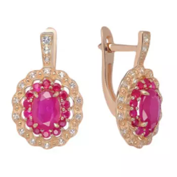 Серебряные серьги с рубинами и бесцветными топазами