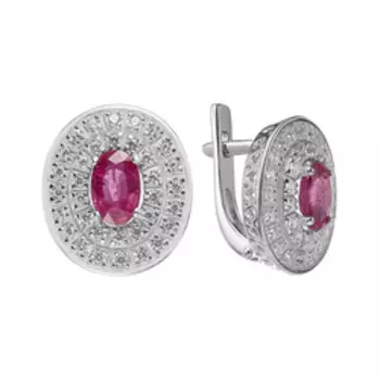 Серебряные серьги с рубинами и фианитами