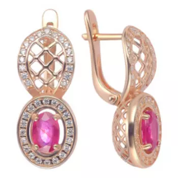 Серебряные серьги с рубинами и фианитами