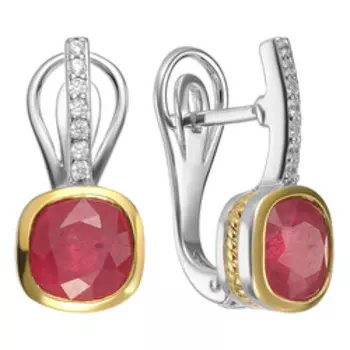 Серебряные серьги с рубинами и фианитами
