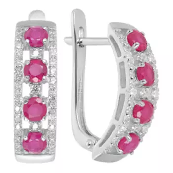 Серебряные серьги с рубинами и фианитами