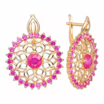 Серебряные серьги с рубинами и фианитами