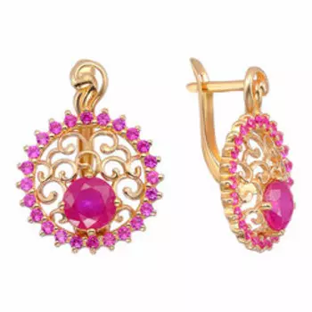 Серебряные серьги с рубинами и фианитами