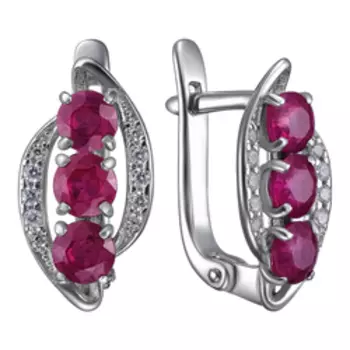 Серебряные серьги с рубинами и фианитами