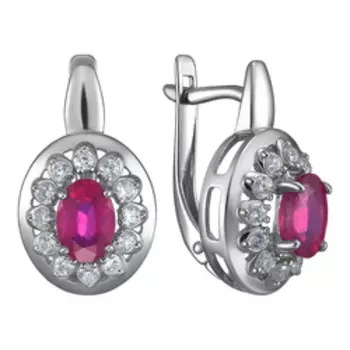 Серебряные серьги с рубинами и фианитами