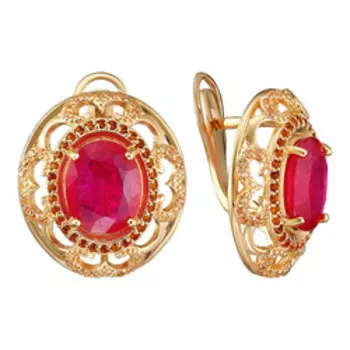 Серебряные серьги с рубинами и фианитами