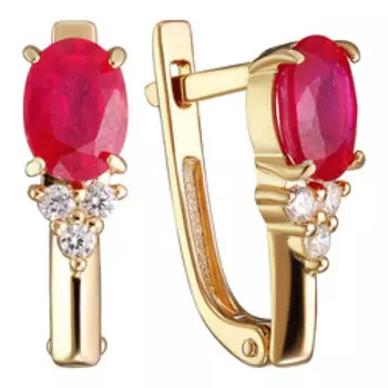 Серебряные серьги с рубинами и фианитами