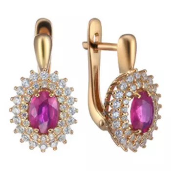 Серебряные серьги с рубинами и фианитами