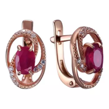 Серебряные серьги с рубинами и фианитами