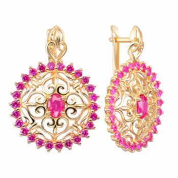 Серебряные серьги с рубинами и фианитами