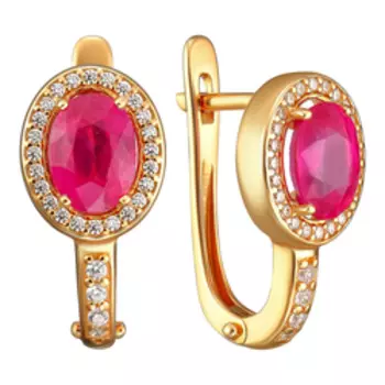 Серебряные серьги с рубинами и фианитами