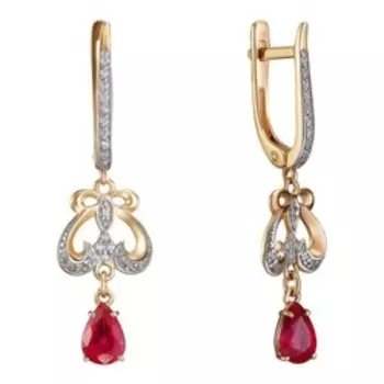 Серебряные серьги с рубинами и фианитами