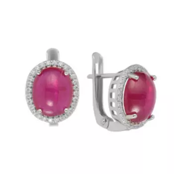 Серебряные серьги с рубинами и кубическим цирконием