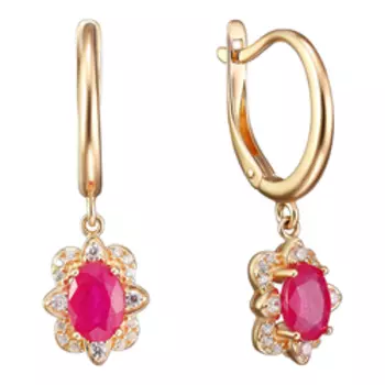 Серебряные серьги с рубинами и кубическим цирконием