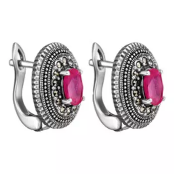 Серебряные серьги с рубинами и марказитами