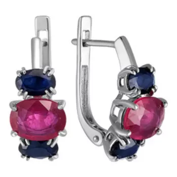 Серебряные серьги с рубинами и сапфирами