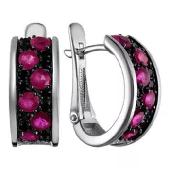 Серебряные серьги с рубинами и шпинелью