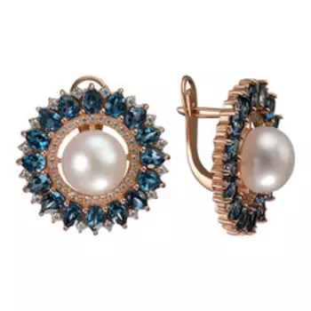 Серебряные серьги с самоцветами "Цветы"